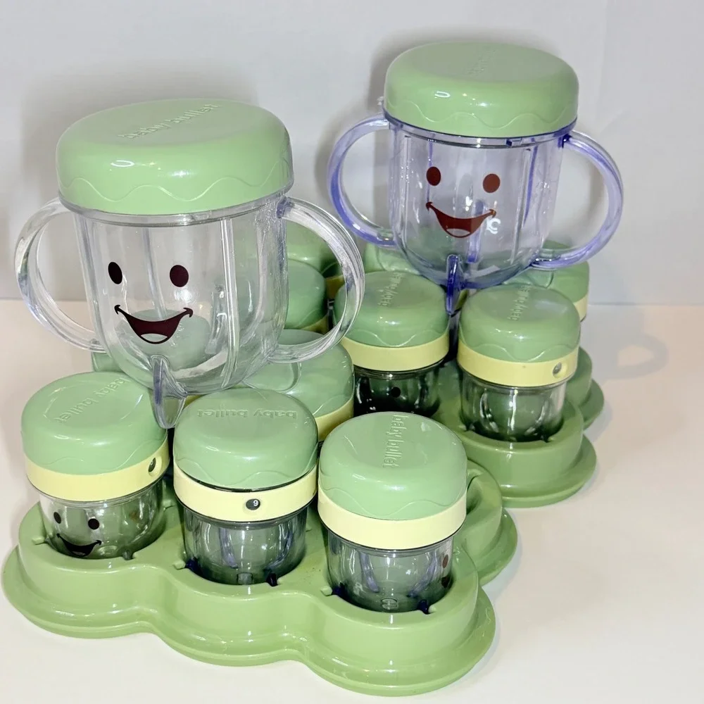 Baby Bullet Storage System 12 Date Dial Cups 2 Trays 2 Short Cups Green Clear